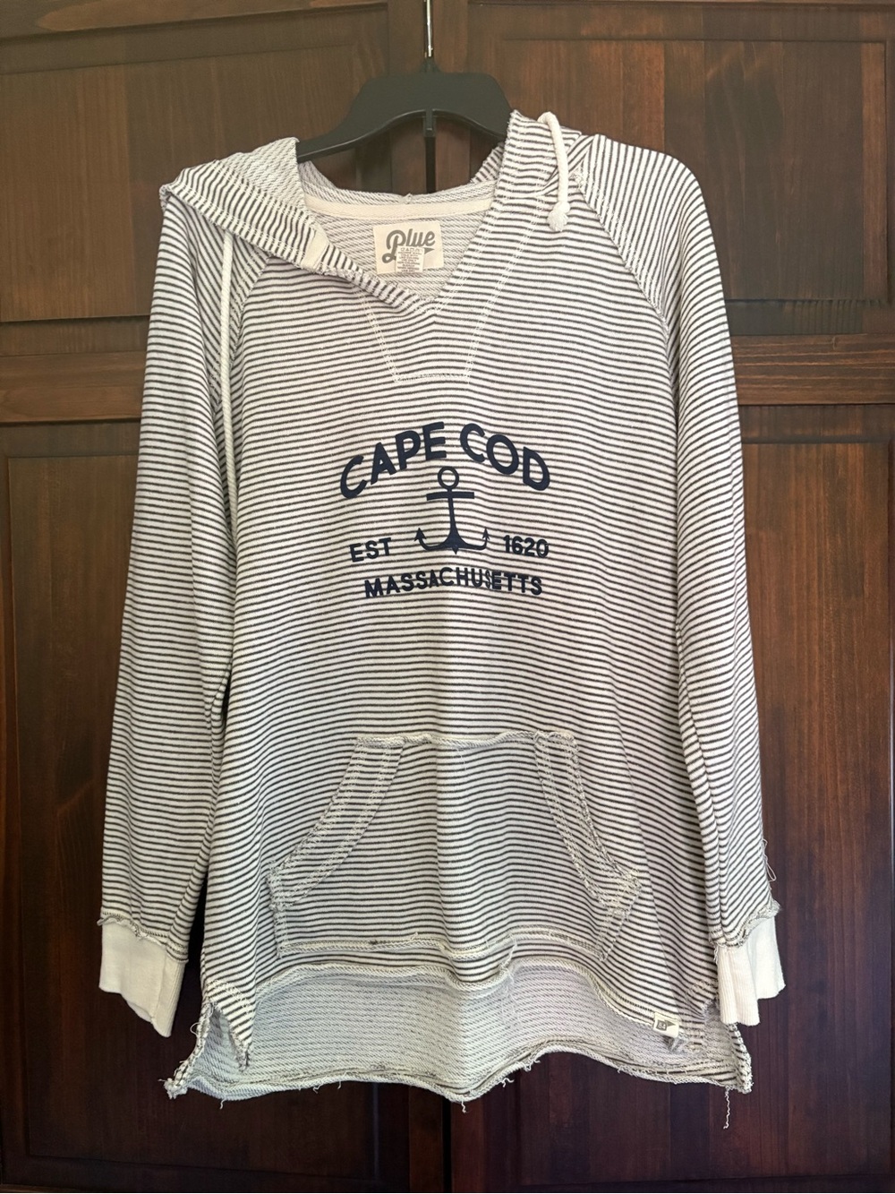 Blue 84 Striped Hooded Pullover - Black and Cream